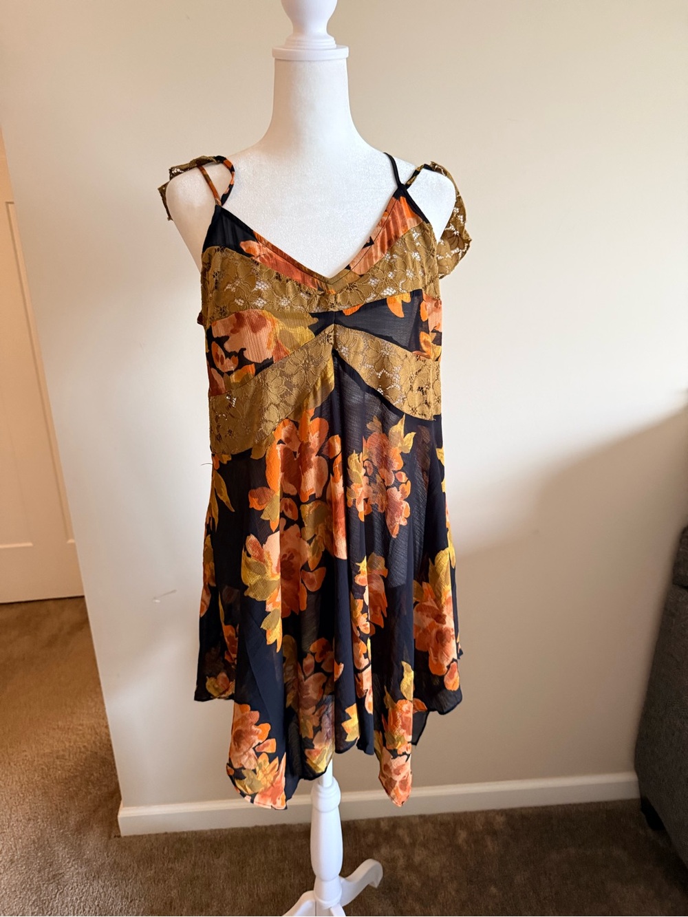Free People Intimately Monday Morning Trapeze dress slip autumn floral sz m - Picture 3 of 6